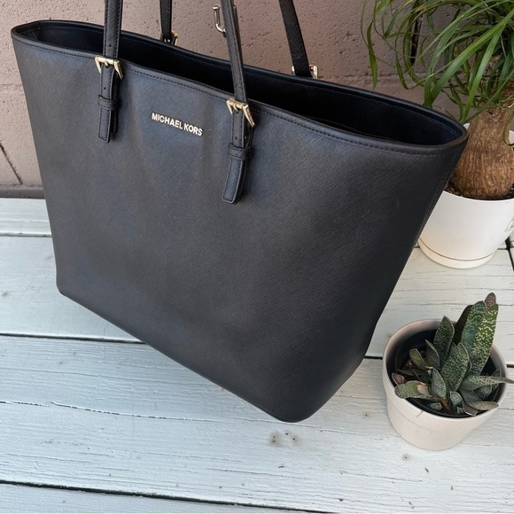 Michael Kors Jetset Authentic Black shoulder Sofiano Leather Women’s Tote Bag - Picture 7 of 15